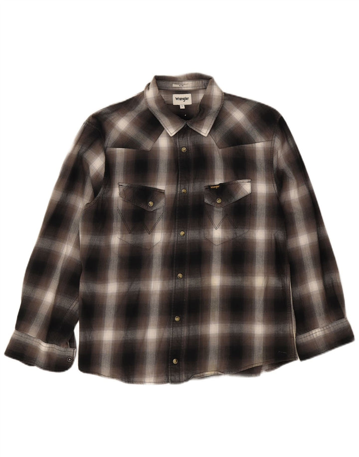 Cămașă subțire pentru bărbați Wrangler, bumbac carouri negru mare