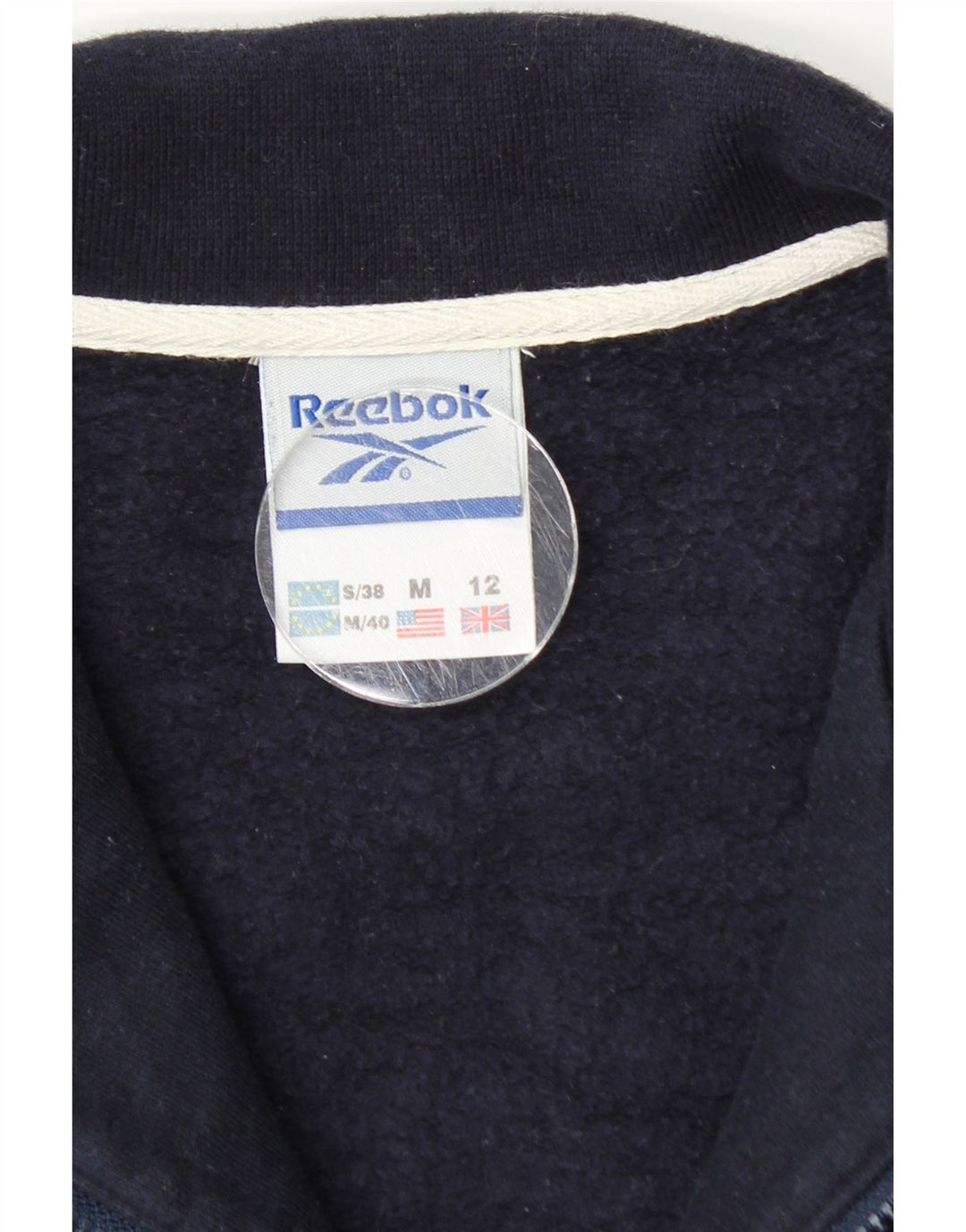 Pulover pentru femei Reebok, cu fermoar și gât, UK 12, bumbac, albastru bleumarin mediu