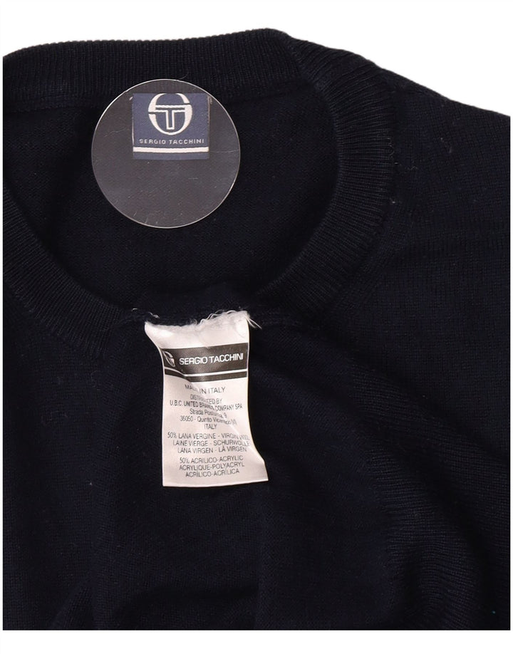 Sergio Tacchini Pulover pentru bărbați cu gât crew pulover din lână virgină albastru bleumarin mediu