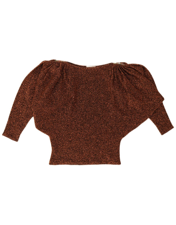 Bluză Vintage pentru femei cu mâneci 3/4 Liliac, Marea Britanie 20 2XL, maro pete