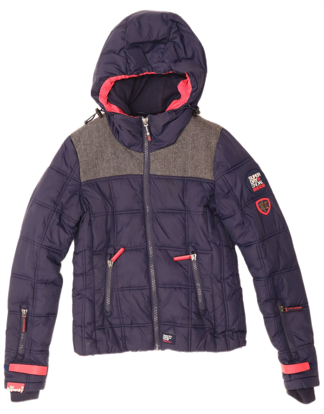 Jachetă de schi cu glugă supradimensionată Superdry pentru femei UK 6 XS poliester bleumarin
