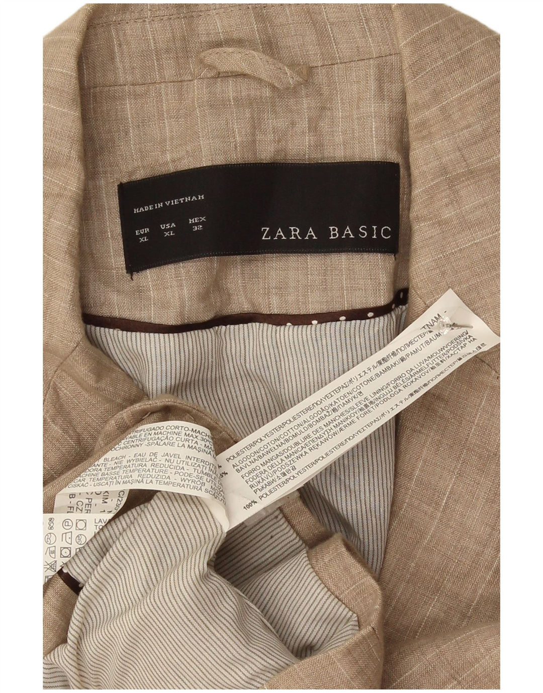 Sacou blazer pentru femei Zara, cu 1 nasture, UK 18 XL, poliester cu dungi bej