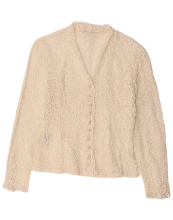 Bluză de cămașă vintage pentru femei UK 12 Medium White Floral