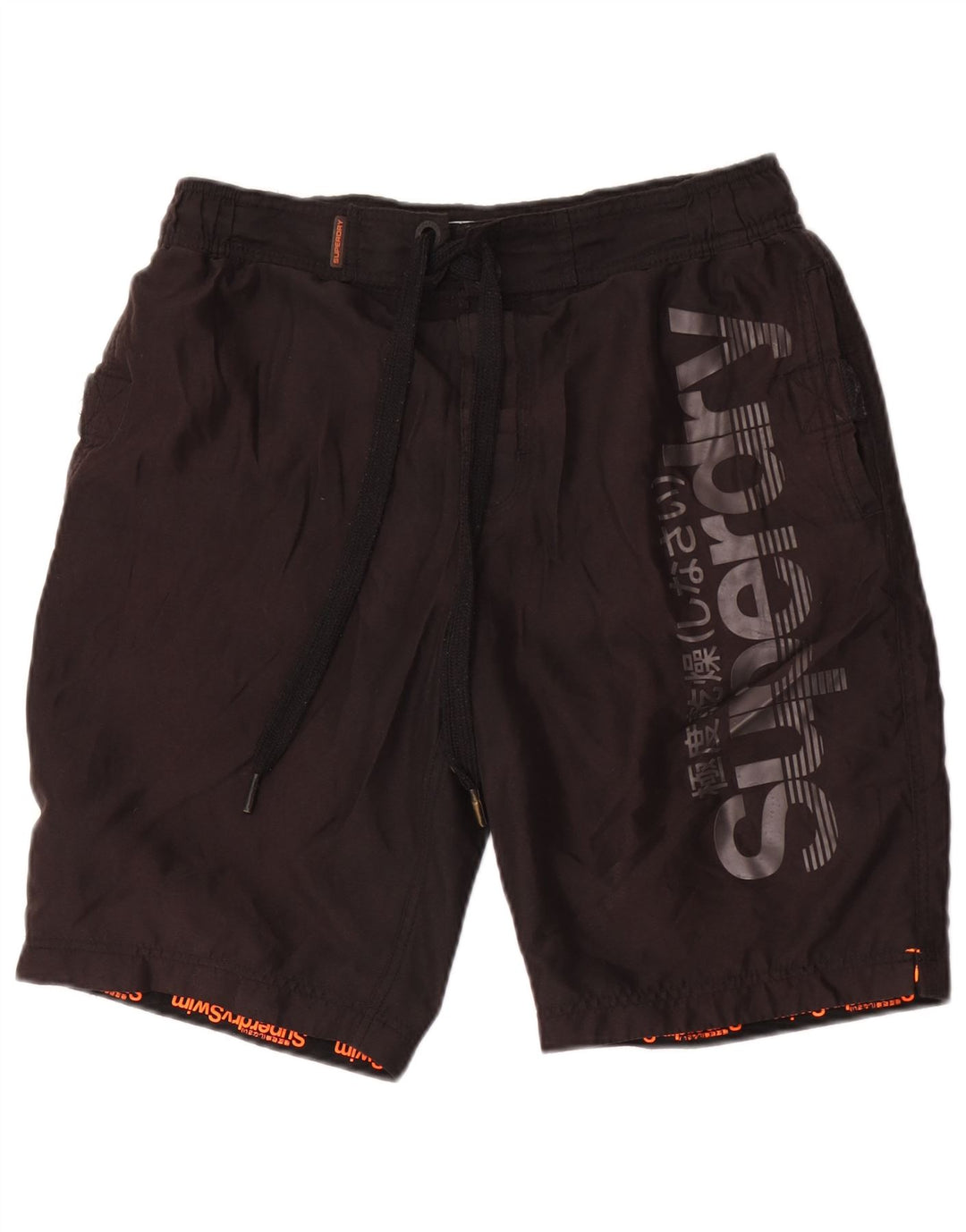 Pantaloni scurți de înot grafic Superdry pentru bărbați, poliester mediu negru
