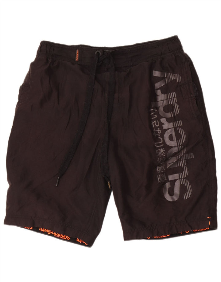 Pantaloni scurți de înot grafic Superdry pentru bărbați, poliester mediu negru