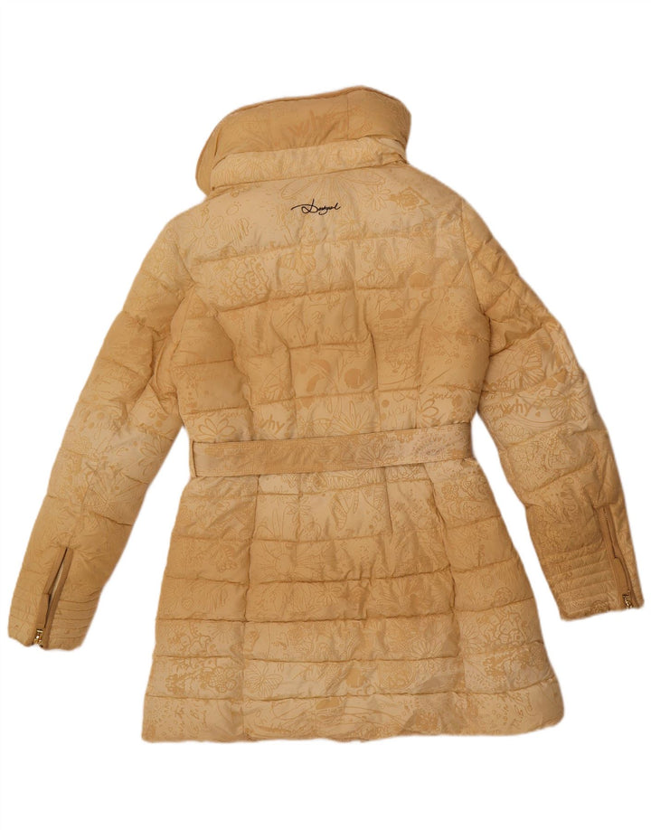 DESIGUAL Womens Padded Coat EU 40 Medium Beige Floral Polyester Butterfly