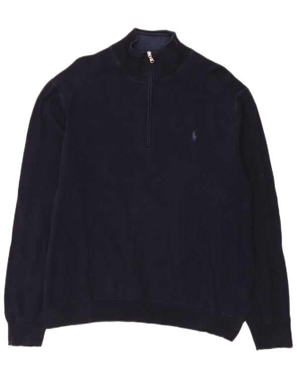 Pulover Polo Ralph Lauren pentru bărbați, cu fermoar, cu gât, XL, bumbac bleumarin