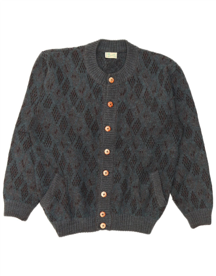 Pulover Cardigan Vintage pentru bărbați, lână de alpaca, albastră mare