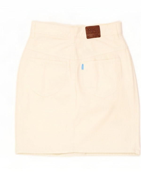 Vintage Womens Denim Skirt Small W26 Off White Cotton