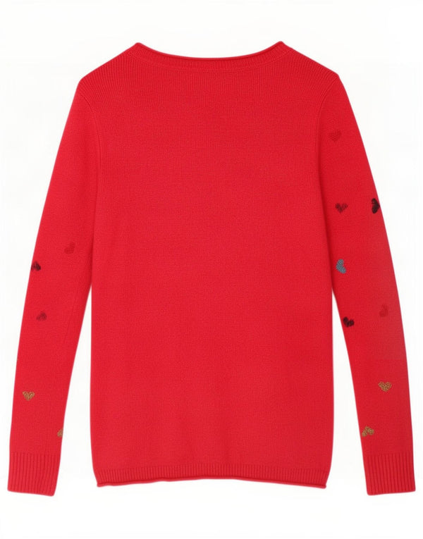 White Stuff Pulover cu decolteu cu barca cu grafică pentru femei UK 8 Small Red Heart