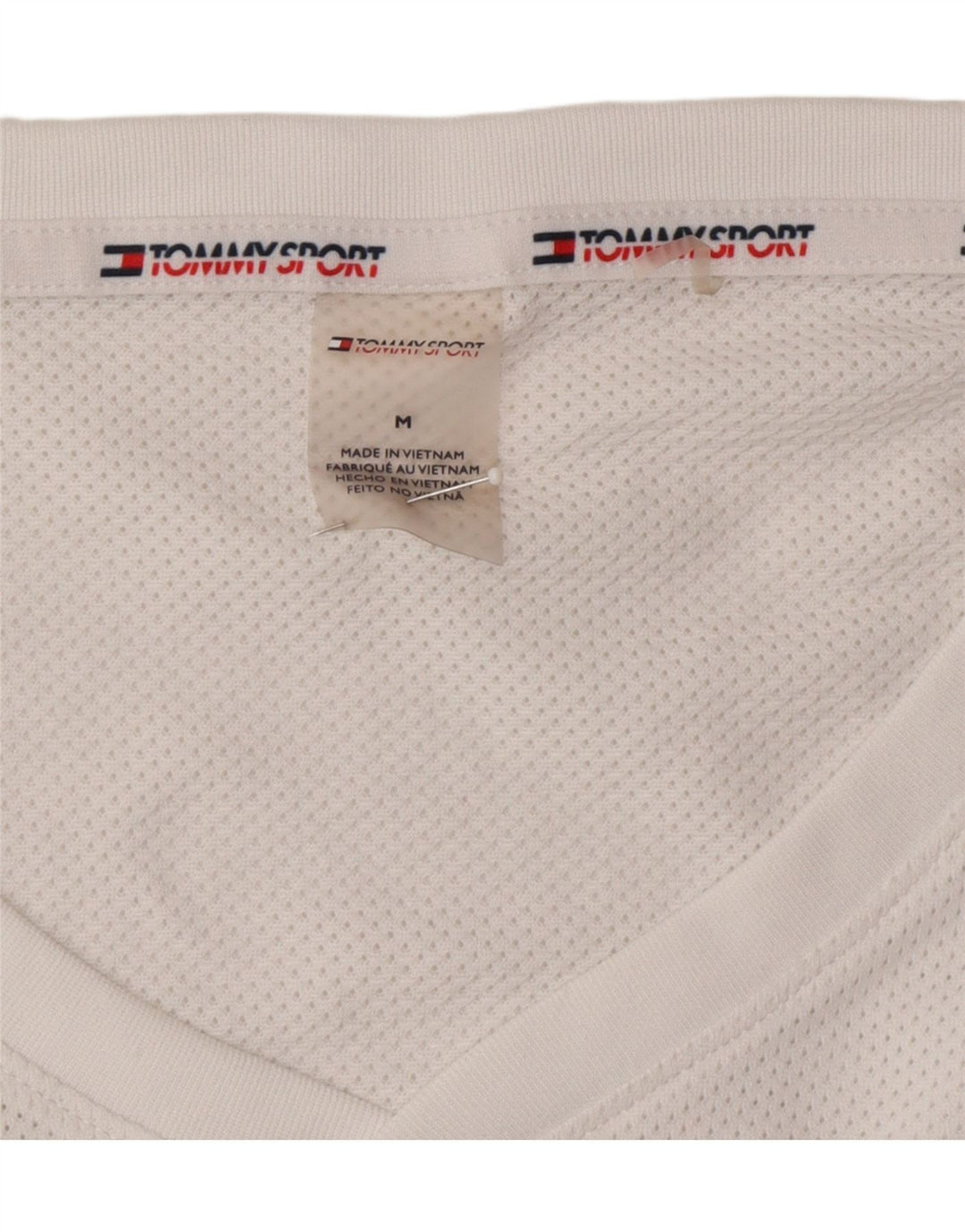 TOMMY HILFIGER Womens Crop T-Shirt Top UK 14 Medium White Polyester Vintage Tommy Hilfiger and Second-Hand Tommy Hilfiger from Messina Hembry 