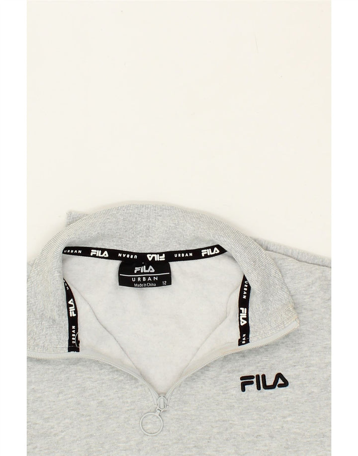 FILA Womens Graphic Zip Neck Sweatshirt Jumper UK 12 Medium Grey Cotton Vintage Fila and Second-Hand Fila from Messina Hembry 