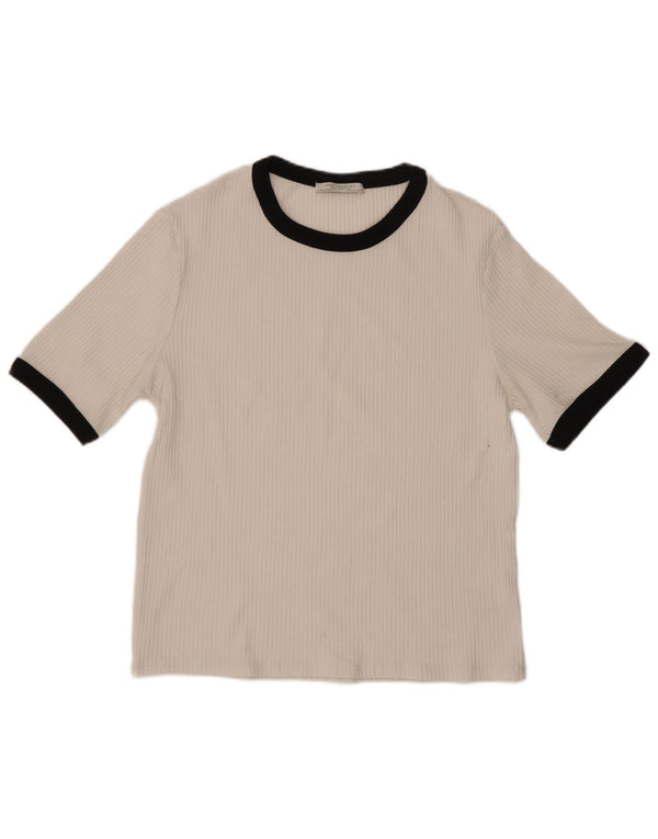 Tricou Trafaluc pentru femei Zara UK 14, mare, alb, bloc de culoare