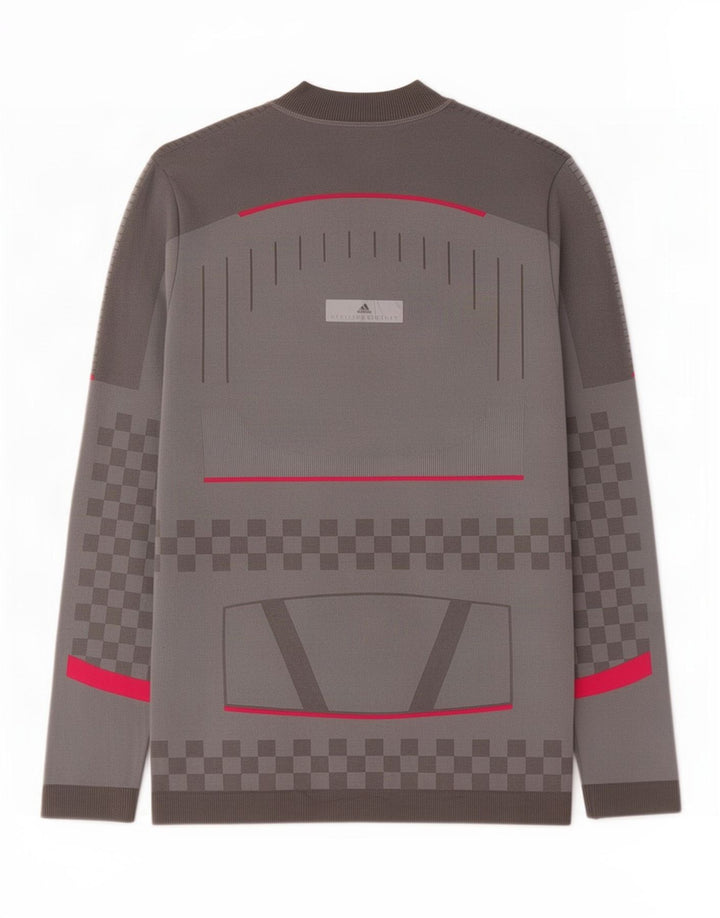 Top de trening Adidas Pullover pentru femei UK 14 Large Gri Geometric Poliester