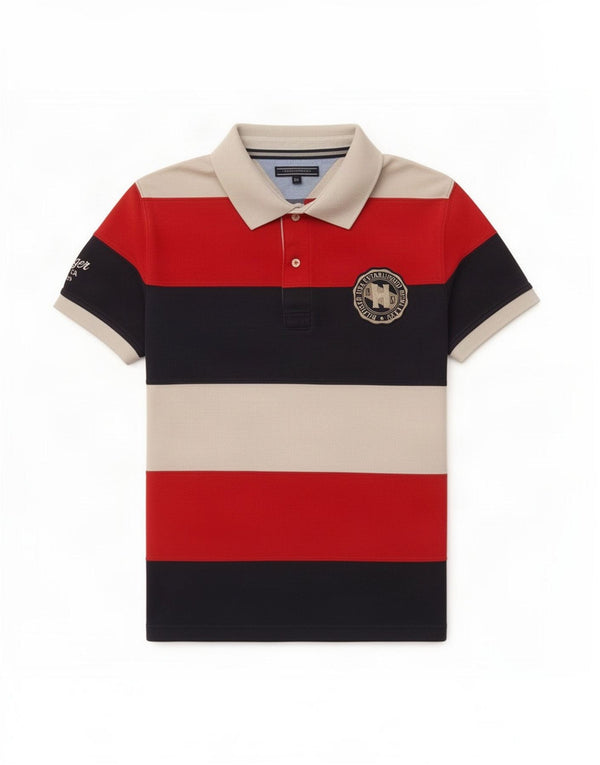 Tricou polo cu grafic Tommy Hilfiger XL, bumbac cu dungi multicolore