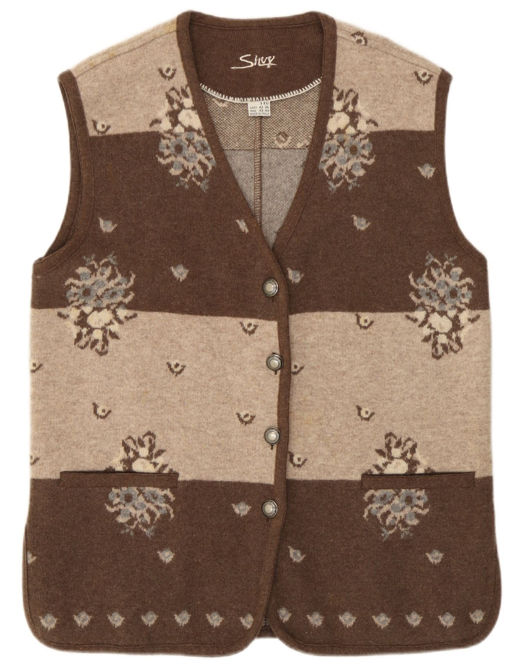 Pulover cardigan fără mâneci pentru femei Silvy IT 42 Lână Florală Maro Mediu