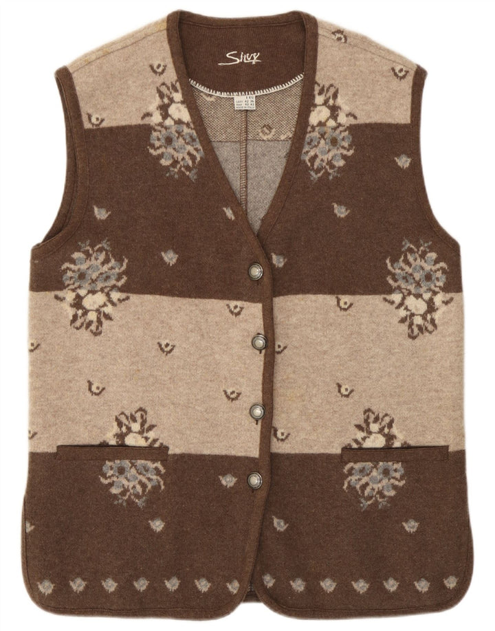 Pulover cardigan fără mâneci pentru femei Silvy IT 42 Lână Florală Maro Mediu