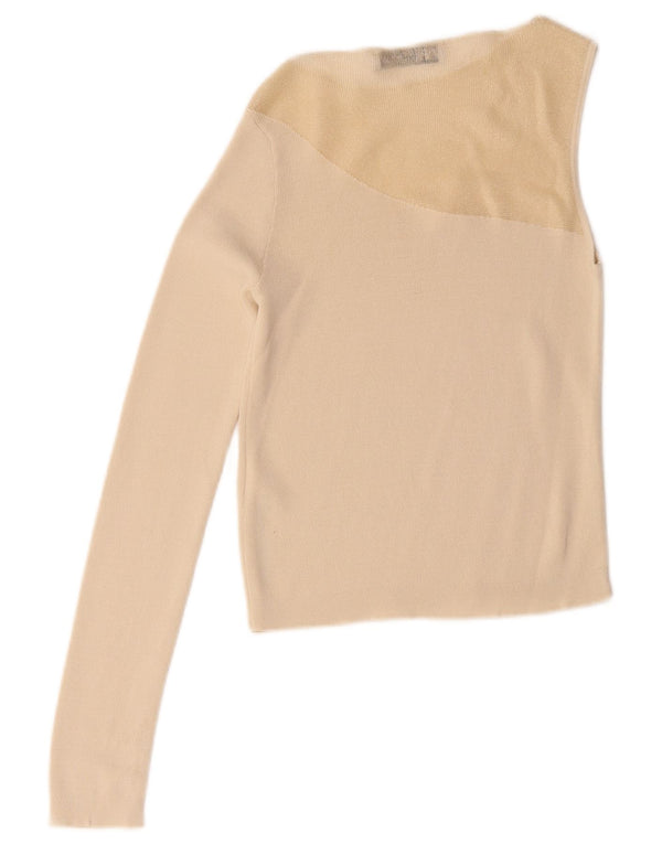 Top Crop pentru un umăr pentru femei Zara UK 8, mic, bej, nailon color bloc