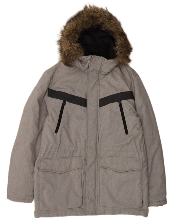 Jack & Jones Jachetă căptușită cu glugă pentru bărbați UK 40, mare, gri, colorblock