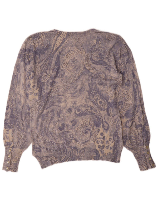 Pulover pentru femei Ralph Lauren cu decolteu în V UK 12 Medium Blue Paisley Silk