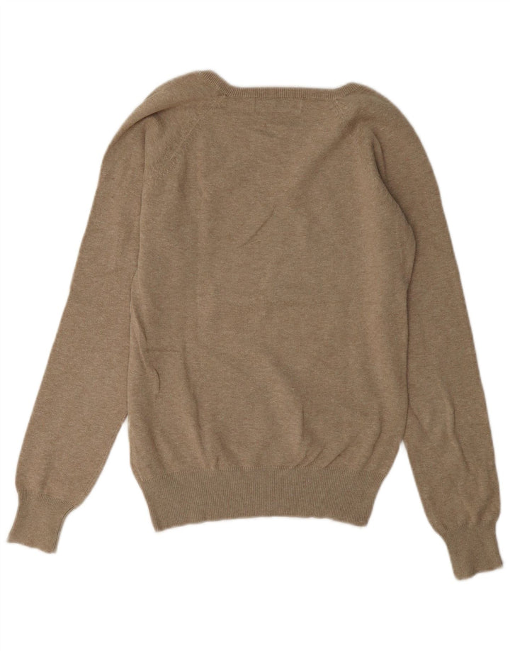 Pulover pentru femeie Zara, cu decolteu în V, UK 14, bumbac maro mediu