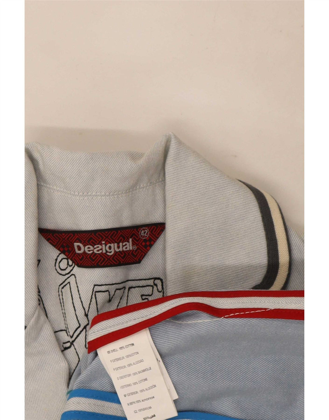 Jachetă pentru femei Desigual Graphic cu 3 nasturi EU 42 Bumbac albastru mare