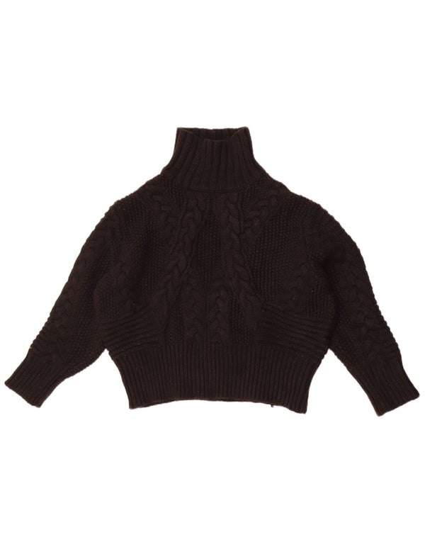 Zara Womens Crop Turtle Neck Jumper Sweater UK 16 Large Black Nylon