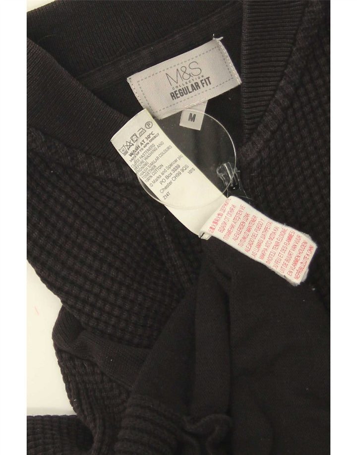 Pulover cardigan pentru bărbați Marks & Spencer, bumbac mediu negru, cu ajustare normală
