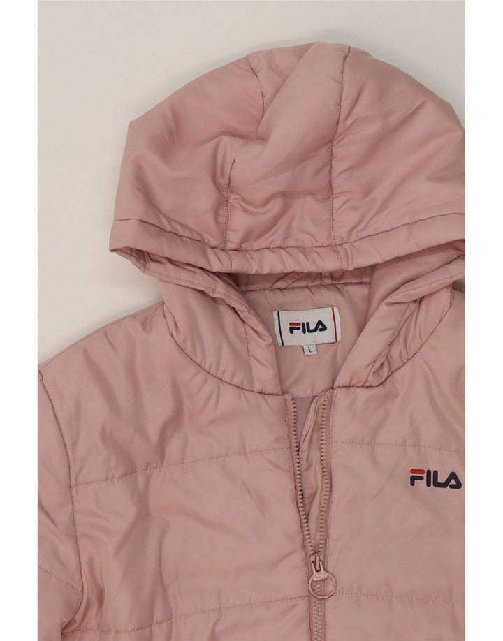 FILA Womens Crop Hooded Padded Jacket UK 16 Large Pink Polyester Vintage Fila and Second-Hand Fila from Messina Hembry 