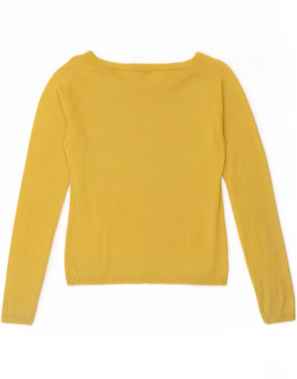 Pulover cu decolteu în V Massimo Dutti pentru femei UK 14, mătase mare, galbenă