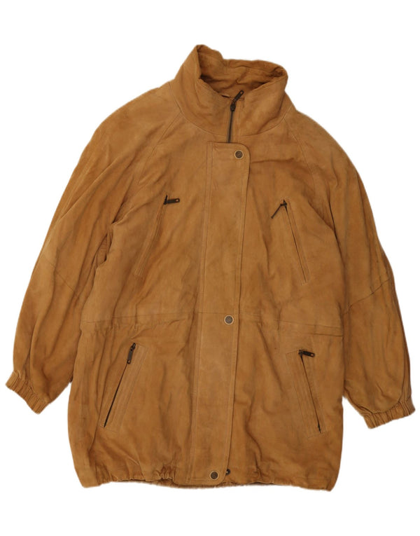 Pardesiu supradimensionat din piele intoarsa pentru femei Vintage EU 38 piele maro medie