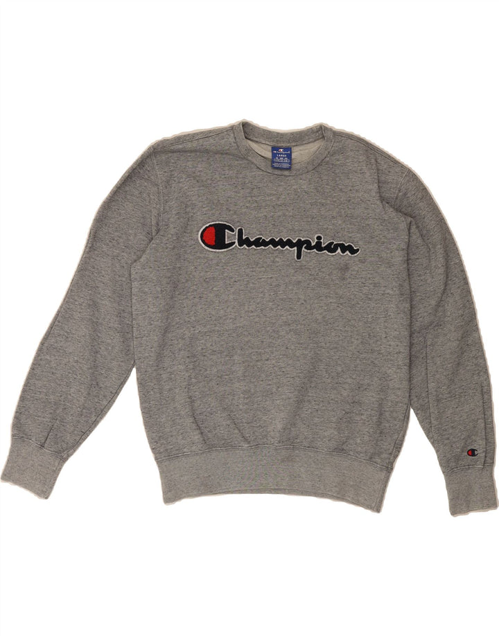 CHAMPION Womens Graphic Sweatshirt Jumper UK 16 Large Grey Flecked Vintage Champion and Second-Hand Champion from Messina Hembry 