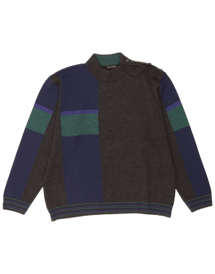 Pulover vintage pentru bărbați cu gât țestoasă IT 52 Lână mare, gri, bloc de culoare