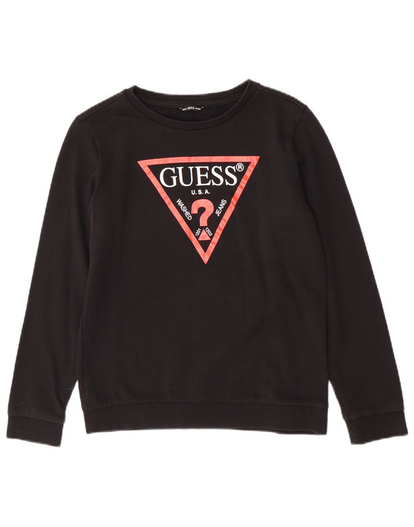 Pulover cu grafic pentru fete Guess 13-14 ani, bumbac negru
