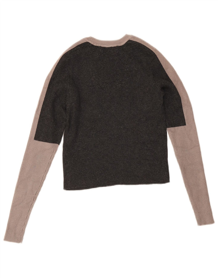 Crop Top pentru femei Zara cu mânecă lungă UK 12 Medium Gri Colorblock Viscose