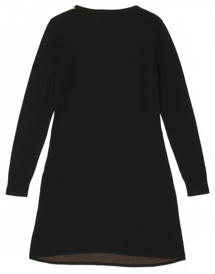 Mossimo Rochie Jumper cu mânecă lungă pentru femei UK 14, mare, negru, geometric, bumbac