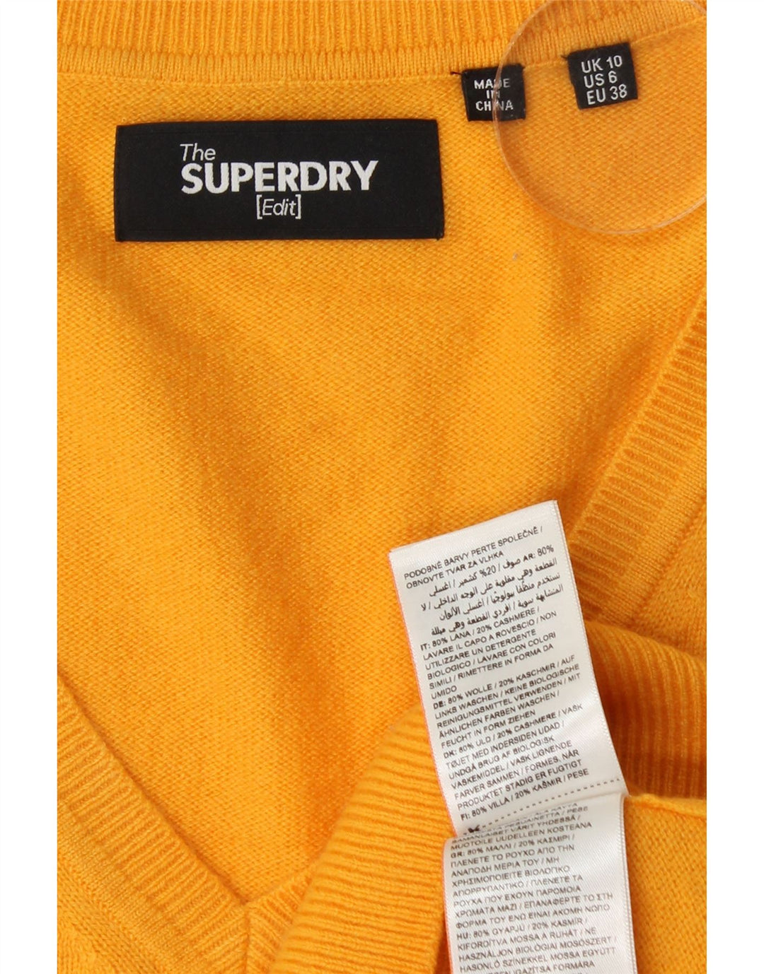 SUPERDRY Pulover cu decolteu în V supradimensionat pentru femei UK 10 Lână galbenă mică