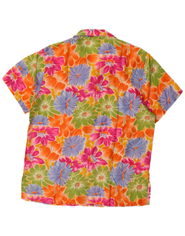 Bluză cămașă vintage pentru femei cu mânecă scurtă UK 14 Medium Multicolor Floral
