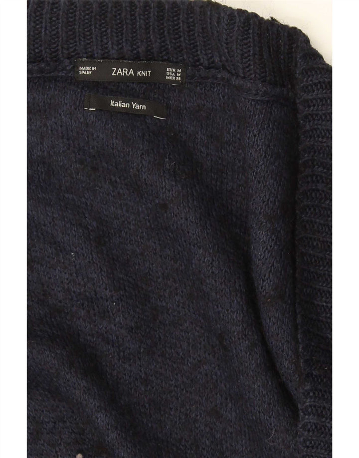 Pulover pentru femeie Zara supradimensionat cu decolteu în V UK 14 Medium bleumarin pătat