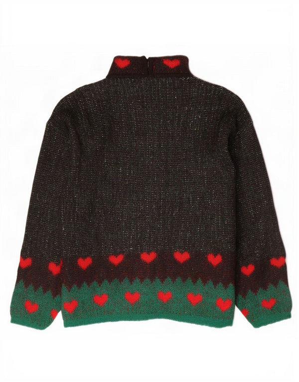 Pulover vintage cu gât țestoasă cu grafică pentru femei UK 16 mare, maro, floral