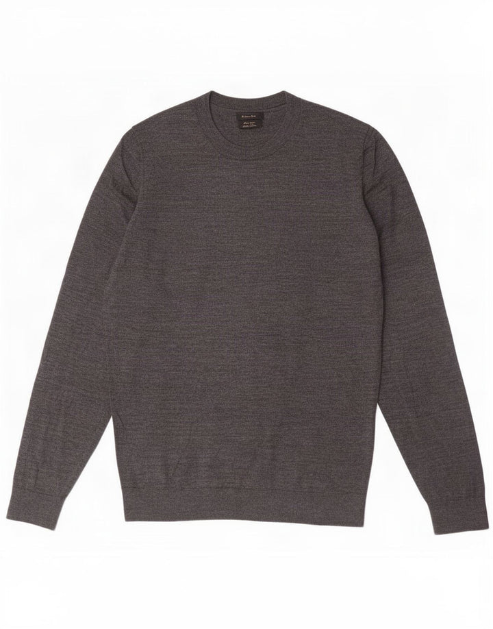 Pulover Massimo Dutti pentru bărbați cu gât crew pulover din lână merinos, gri mediu