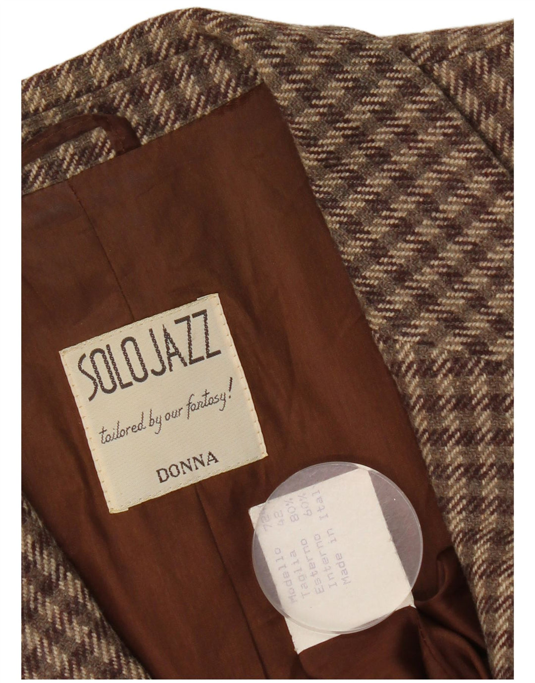 Jachetă vintage pentru femei cu 2 nasturi IT 42 Lână maro medie Houndstooth
