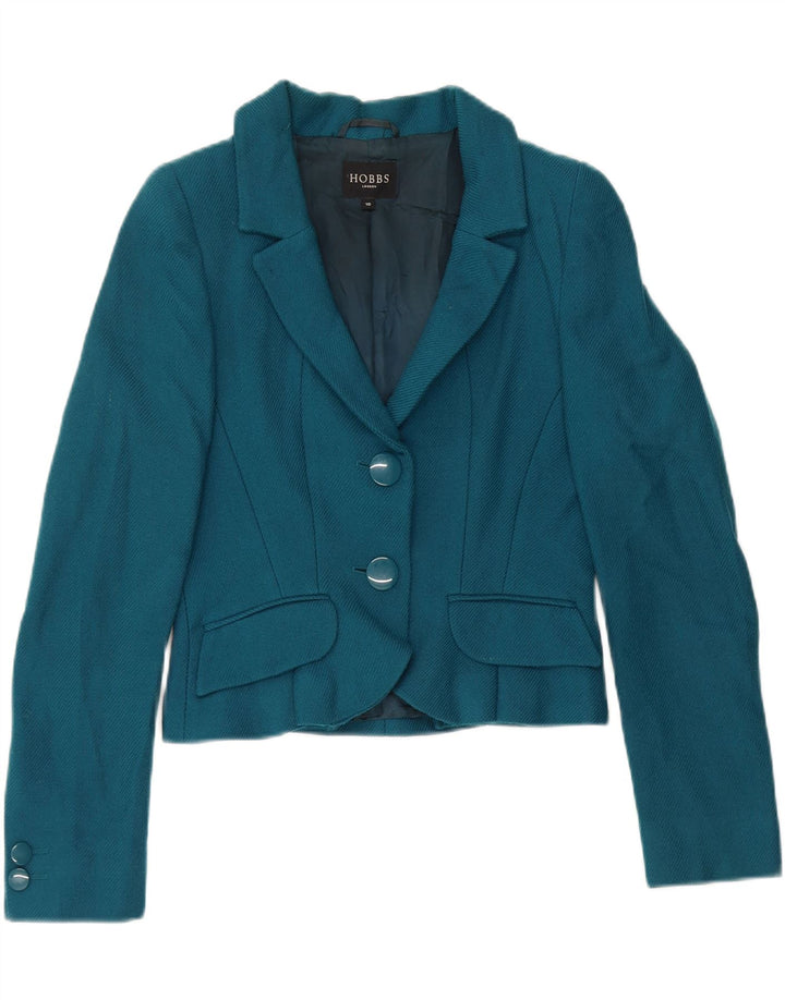 Jachetă Hobbs pentru femei Crop 2 Button Blazer UK 10 Small Blue Wool