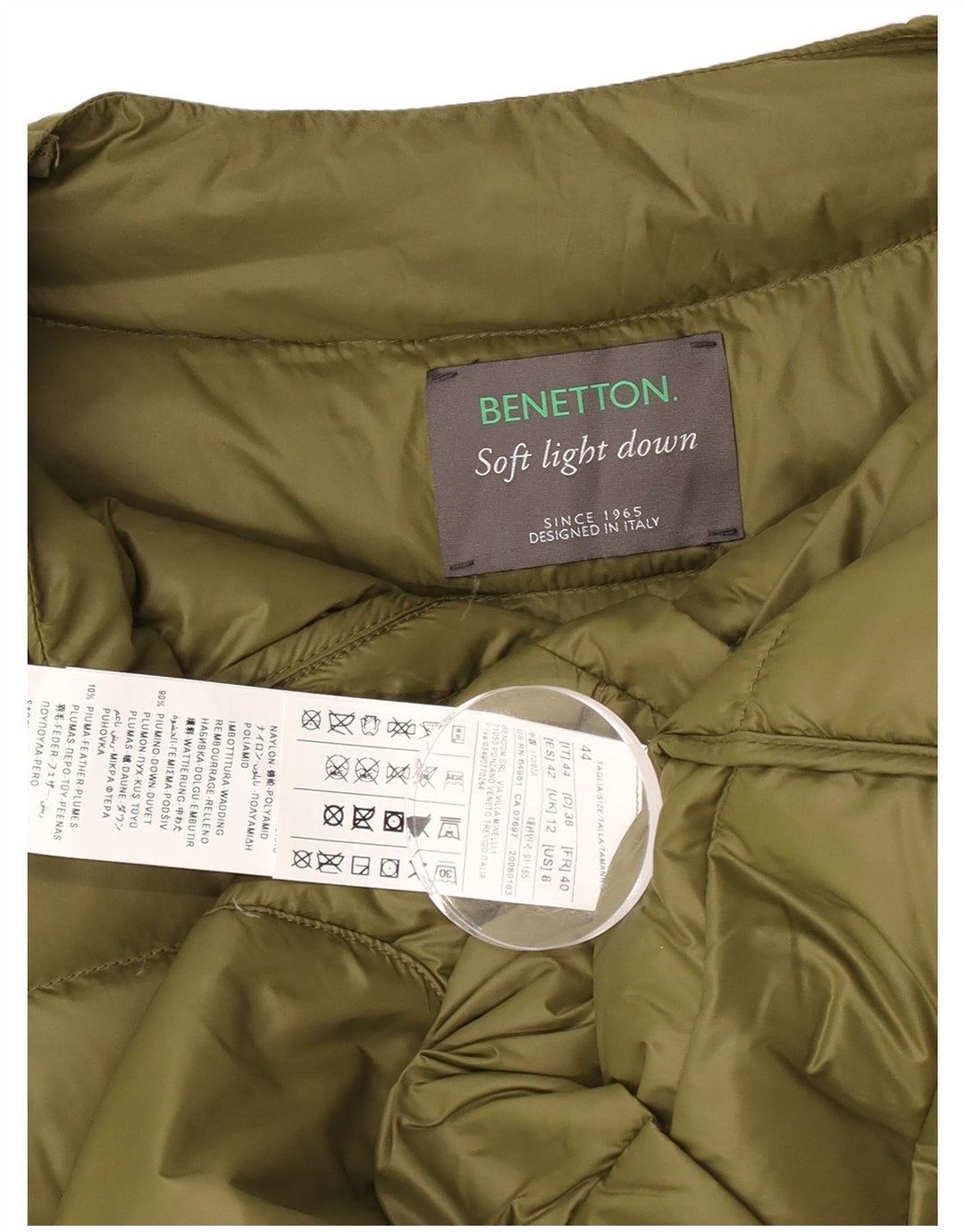 Jachetă căptușită Benetton pentru femei UK 12 Medium Khaki Poliamidă
