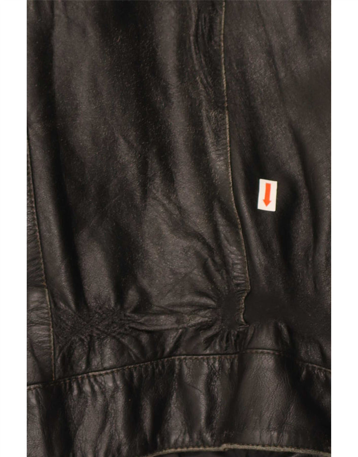 Jachetă de piele vintage pentru bărbați IT 56 3XL din piele neagră color bloc