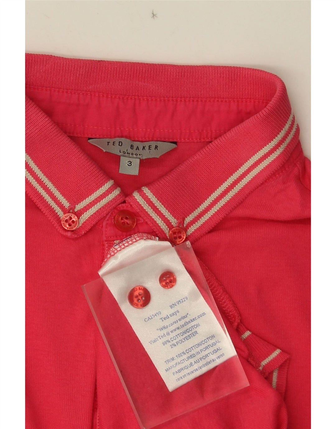 Pulover cu gât polo Ted Baker pentru bărbați, mărimea 3, în dungi roz mediu