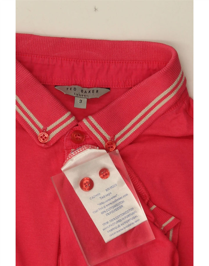 Pulover cu gât polo Ted Baker pentru bărbați, mărimea 3, în dungi roz mediu