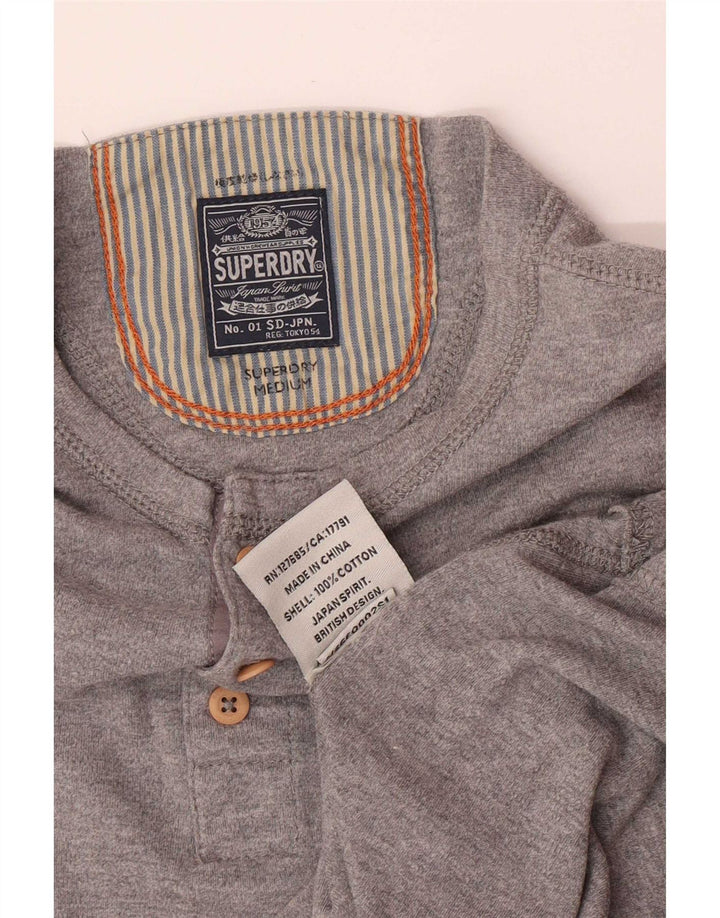Top pentru bărbați Superdry cu mânecă lungă, gri mediu, bumbac