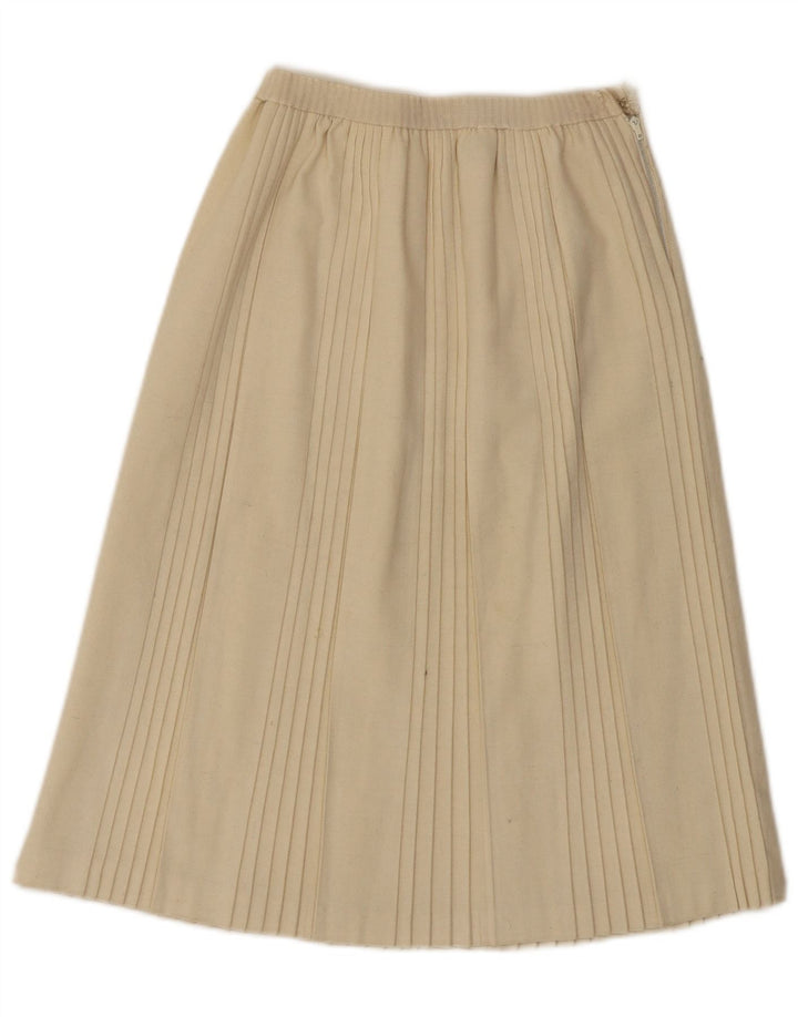 VINTAGE Womens Midi Pleated Skirt W24 XS Off White Polyester