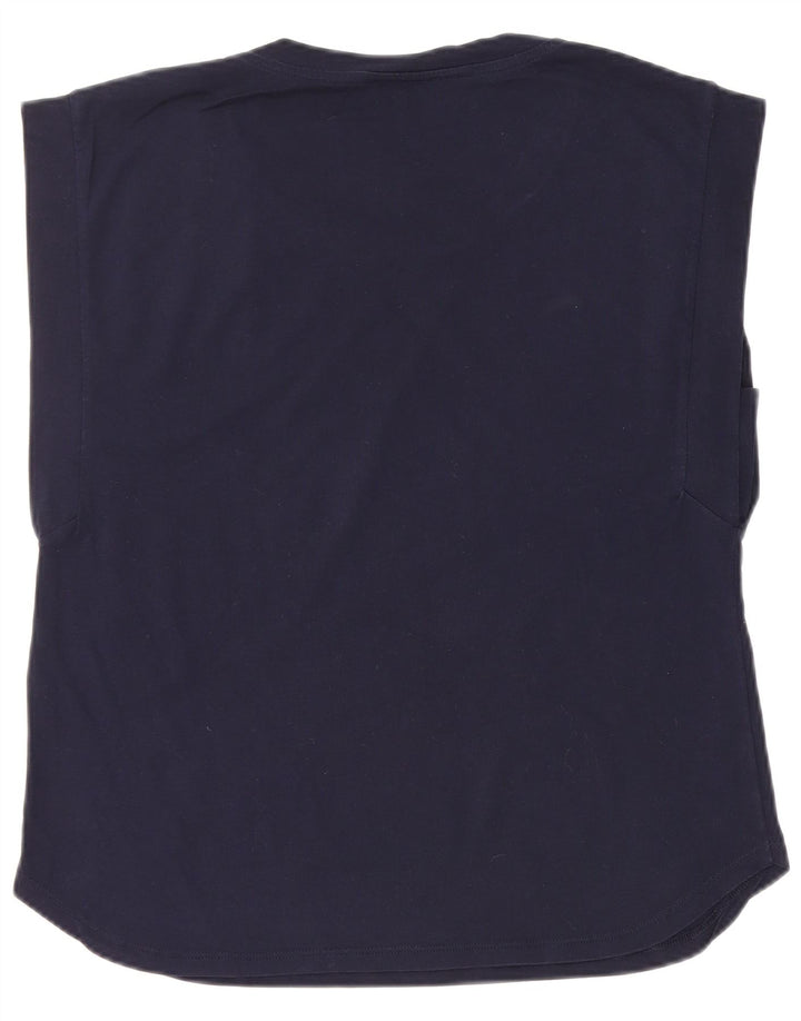 Benetton Femei Vest Top UK 12 Medium Bleumarin Bumbac
